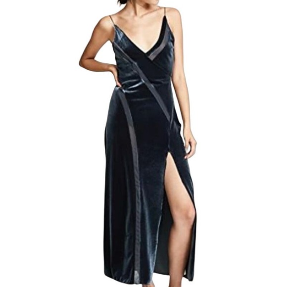 Free People XS Womens Spliced Velvet Maxi Slip Dress Graphite - Picture 10 of 10